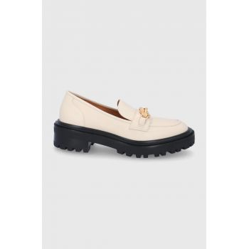 Tory Burch Mocasini de piele femei, culoarea crem, cu platformă