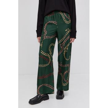 Victoria Beckham Pantaloni femei, culoarea verde, lat, high waist