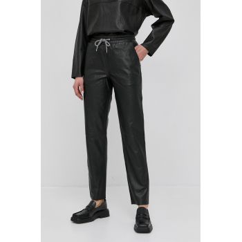 Notes du Nord Pantaloni de piele Tazz femei, culoarea negru, model drept, high waist