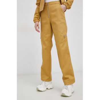 Adidas Originals Pantaloni de bumbac femei, culoarea galben, model drept, high waist