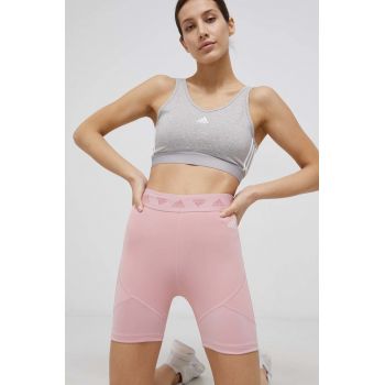 adidas Performance pantaloni scurți de antrenament HG8507 femei, culoarea roz, neted, high waist
