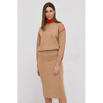 Victoria Beckham Rochie din lână culoarea maro, maxi, model drept