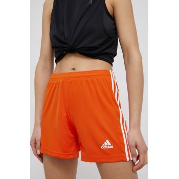 adidas Performance pantaloni scurți de antrenament femei, culoarea portocaliu, neted, medium waist
