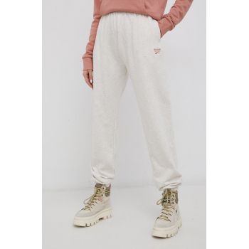 Reebok Classic pantaloni de bumbac H49252 femei, culoarea crem, melanj