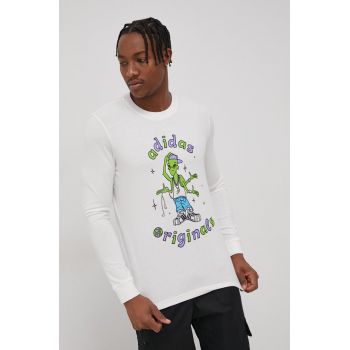 Adidas Originals Longsleeve din bumbac HC7142 culoarea alb, cu imprimeu