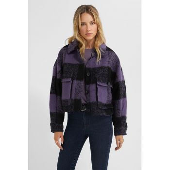 Jacheta tip camasa din amestec de lana cu model in carouri ieftina