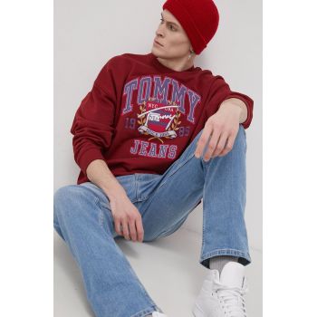 Tommy Jeans hanorac de bumbac barbati, culoarea bordo, cu imprimeu