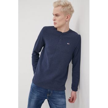 Tommy Jeans longsleeve barbati, culoarea albastru marin, melanj