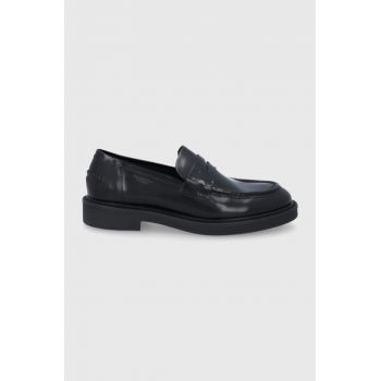 Vagabond mocasini de piele Alex W femei, culoarea negru, cu toc plat