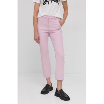 Weekend Max Mara pantaloni femei, culoarea roz, drept, medium waist