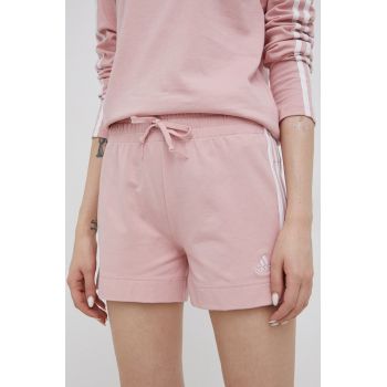 adidas pantaloni scurti HD1809 femei, culoarea roz, neted, high waist