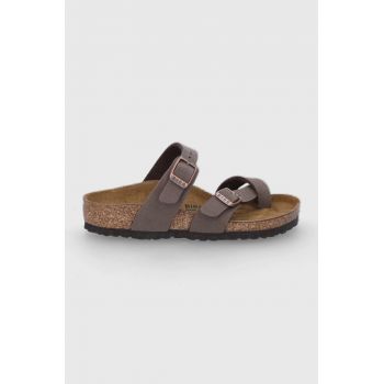 Birkenstock papuci din piele culoarea maro ieftini