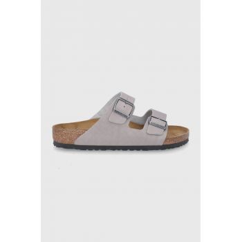 Birkenstock șlapi de piele Arizona bărbați, culoarea gri 1022443-Stone.coin