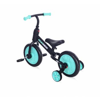 Bicicleta de echilibru 2 in 1 cu pedale si roti auxiliare black turquise de firma originala