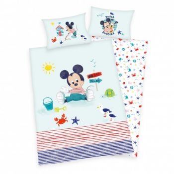 Lenjerie de pat Mickey Mouse pentru copii din bumbac flanel reversibila Herding