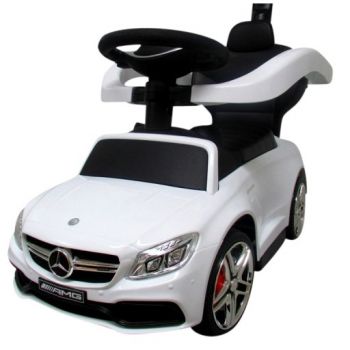 Masinuta copii de impins R-Sport Mercedes C63 amg alb cu maner pentru controlul parental, suport pentru picioare, protectie impotriva rasturnarii, volan cu melodii si claxon