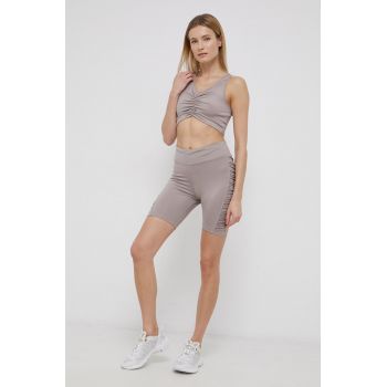 Reebok pantaloni scurți de antrenament H56373 femei, culoarea galben, neted, high waist