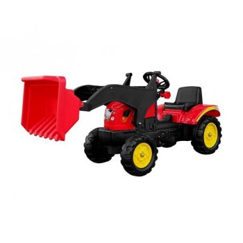 Tractor excavator Herman cu remorca si pedale pentru copii 165x42x50 cm LeanToys