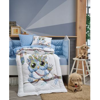 Lenjerie patut cu 6 piese Baby Ranforce Owl Blue