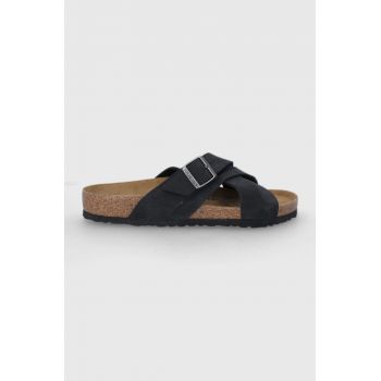 Birkenstock slapi de piele Lugano barbati, culoarea negru