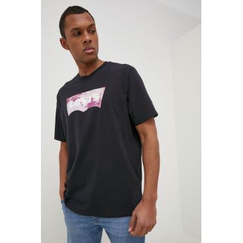 Levi's tricou din bumbac culoarea negru, cu imprimeu