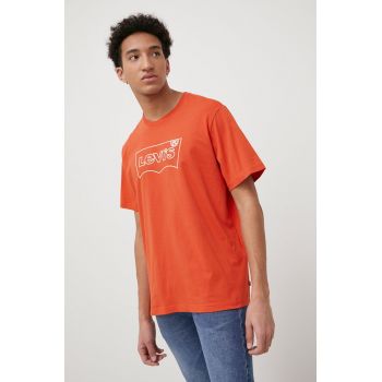 Levi's tricou din bumbac culoarea portocaliu, cu imprimeu ieftin