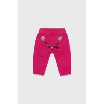 United Colors of Benetton pantaloni de bumbac pentru copii culoarea roz, cu imprimeu