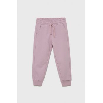 United Colors of Benetton pantaloni de bumbac pentru copii culoarea roz, neted