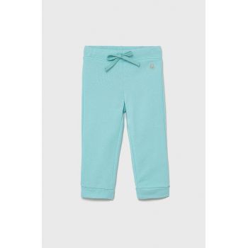 United Colors of Benetton pantaloni de bumbac pentru copii culoarea turcoaz, neted