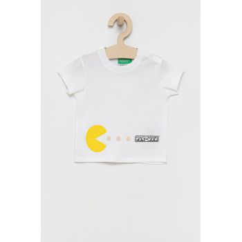 United Colors of Benetton tricou de bumbac pentru copii culoarea alb, cu imprimeu de firma original