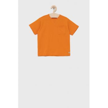 United Colors of Benetton tricou de bumbac pentru copii culoarea portocaliu, neted ieftin