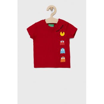 United Colors of Benetton tricou de bumbac pentru copii culoarea rosu, cu imprimeu de firma original