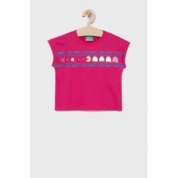 United Colors of Benetton tricou de bumbac pentru copii culoarea roz ieftin