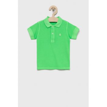 United Colors of Benetton tricouri polo din bumbac pentru copii culoarea verde, neted ieftin