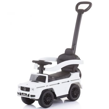 Masinuta copii de impins Chipolino Mercedes G350 white cu maner si copertina detasabile, spatiu de depozitare sub sezut, suport pentru picioare retractabil, potrivita copiilor cu varsta mai mare de 1 an cu greutatea pana la 25 kg