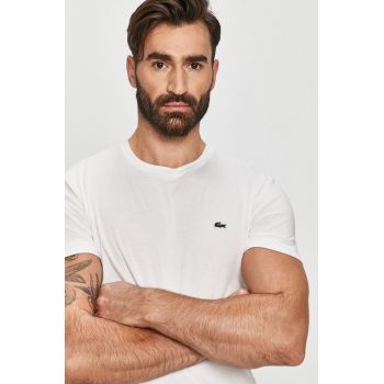 Lacoste tricou din bumbac barbati, culoarea verde, neted, TH2038