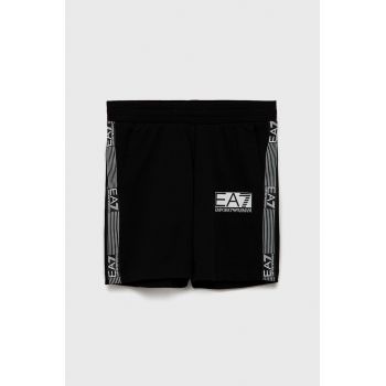 EA7 Emporio Armani pantaloni scurți din bumbac pentru copii culoarea negru, talie reglabila de firma originali
