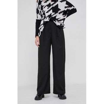 Answear Lab Pantaloni femei, culoarea negru, evazata, high waist