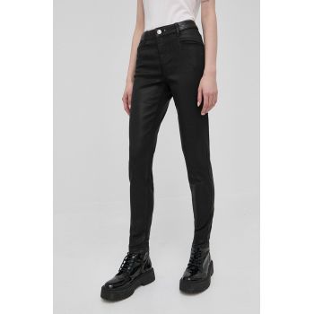 Morgan pantaloni femei, culoarea negru, mulata, medium waist