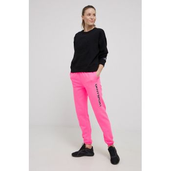 Dkny pantaloni femei, culoarea roz, cu imprimeu