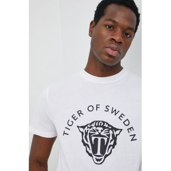 Tiger Of Sweden tricou din bumbac culoarea alb, cu imprimeu