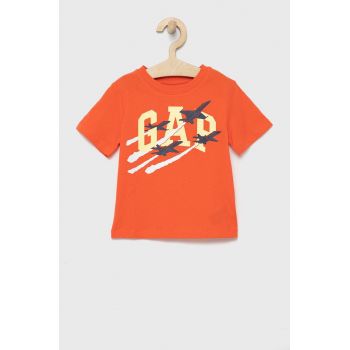 GAP tricou de bumbac pentru copii culoarea portocaliu, cu imprimeu