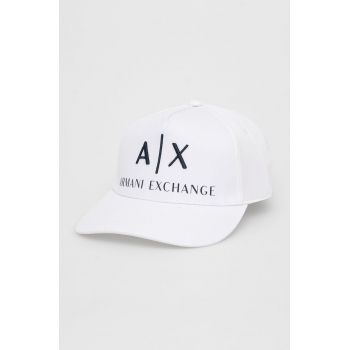 Armani Exchange șapcă culoarea alb, cu imprimeu