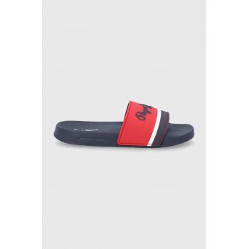 Pepe Jeans papuci Slider Portobello barbati, culoarea albastru marin