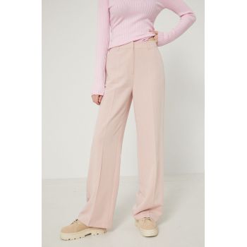 Medicine pantaloni femei, culoarea roz, drept, high waist