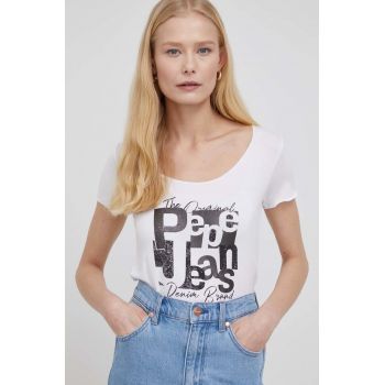 Pepe Jeans tricou Chelsea femei, culoarea alb