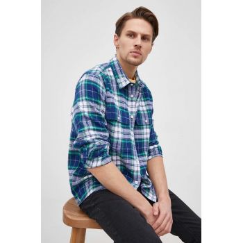 GAP camasa din bumbac barbati, culoarea albastru marin, cu guler clasic, regular