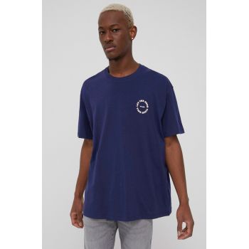 Wrangler tricou din bumbac culoarea albastru marin, cu imprimeu