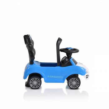 Masinuta copii de impins Moni Rider 2in1 Blue cu maner parental detasabil, volan cu melodii, spatiu pentru jucarii sub scaun, protectie impotriva rasturnarii recomandata copiilor cu varsta peste 2 ani