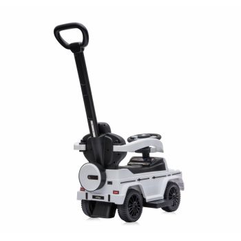 Masinuta copii de impins Lorelli Mercedes-Benz G350D White cu maner parental, suport pentru picioare, spatiu depozitare jucarii, protectie impotriva rasturnarii, inaltime de la sol la sezut 26 cm